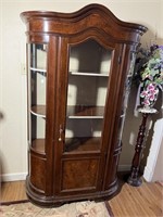 CURVED GLASS CURIO CABINET 45" X 17 1/2" X 16 1/2"
