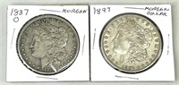 1887-O & 1897 Morgan Silver Dollars.