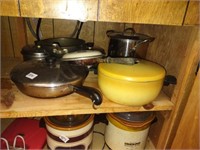 Group of assorted cookware. Small Club skillet,