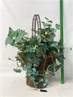 Brush Basket with Metal Handle and Greenery