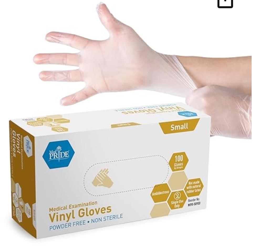 MED PRIDE Medical Vinyl Examine Gloves Small 100ct