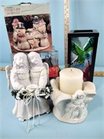 Ceramic angels, candleholders, candles