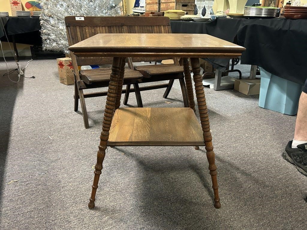 Antique Oak Turn Leg Lamp Table, Ex. Cond.