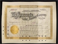 March 12th 1896 Stock Certificate 'Anaconda Gold M