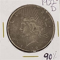 1922 D Peace Dollar 90% Silver Crazy Toning