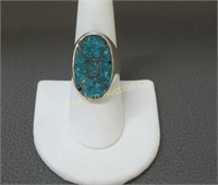 Native American Ring Size 8.75 Turquoise Inlay
