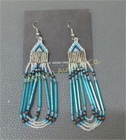 Native American Earrings Beaded, Sterling Silver