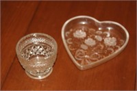 Cut glass trinket dish & bowl