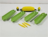 MCM Corn holders with butter dish and salt and