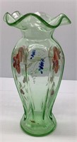 Hand painted vintage Dunbar green glass vase 7