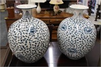 2 Large Chinese export Blue/White Vases 21"