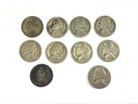 10 Silver War Nickels, US Coins
