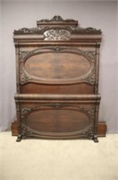 ANTIQUE HEAVILY CARVED BED: