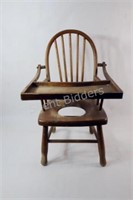 Antique Child's Wood Potty Chair w Flip Tray