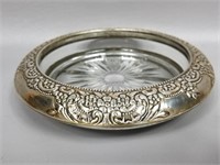 Vintage Sterling Silver & Glass Ashtray