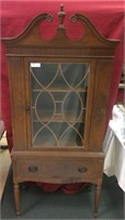 Depression era mahogany china cabinet, damage to