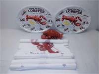 Lobster Eating Items - 40 plastic Bibs, 2 Plates