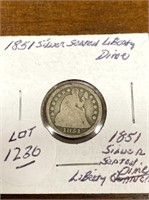 1851 SILVER SEATED LIBERTY DIME COIN