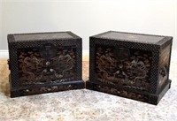 Matched Chinese lacquer & bronze studded trunks