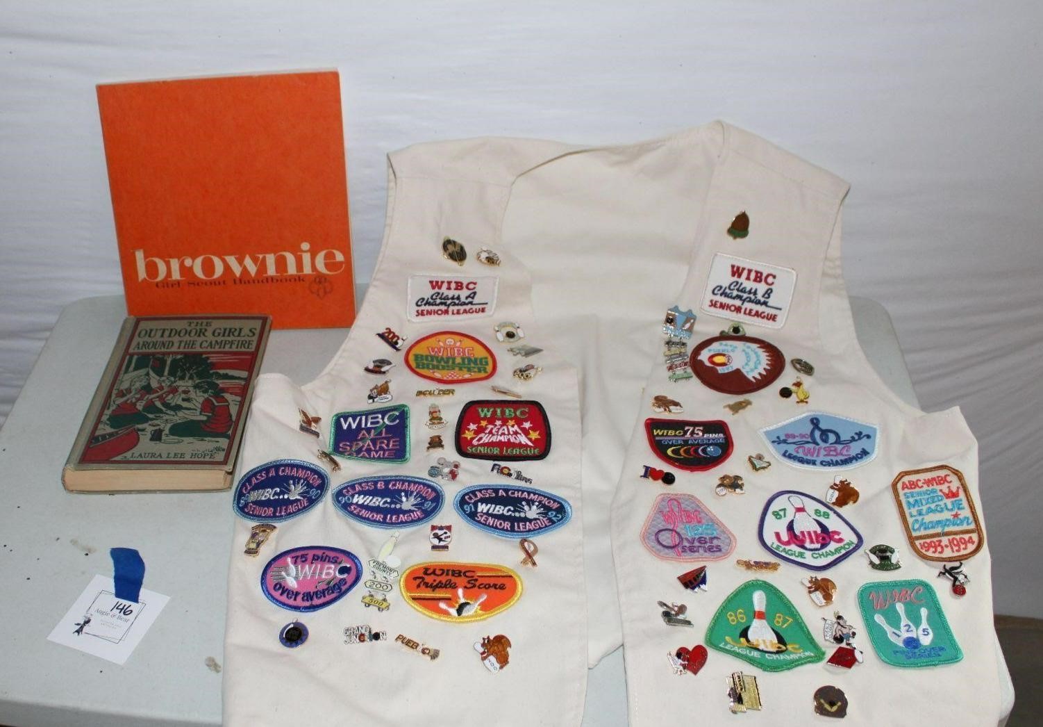 Vtg Girl Scouts and Bowling League Pin/Patch Vest