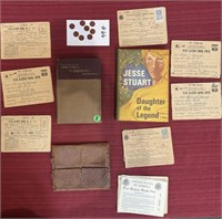 3 Items: 1944 War Ration Books, carrier, and red