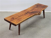 1960s Live Edge Walnut Slab Bench Coffee Table