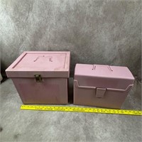 2 Vintage Pink Plastic Paper File Bins
