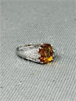 sterling & amber ring - size 6