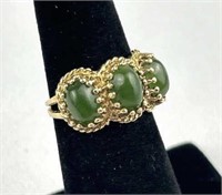 14K Yellow Gold Three-Stone Emerald Ring