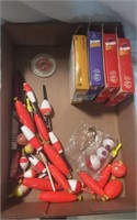 Box lot of Assorted fishing Bobbers and Line