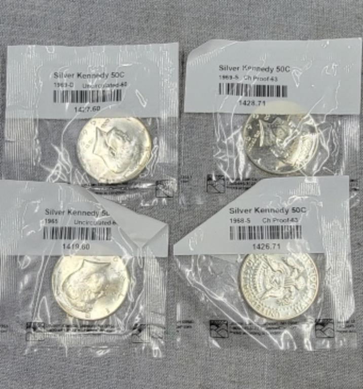 4-1965 & 69 silver Kennedy half dollars, Proofs