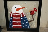 Snowman with Cardinal Wintertime WIndow