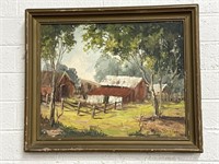 Beautiful Red Barn Landscape Oil Painting
