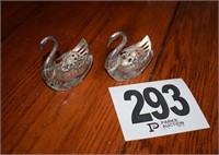 (2) Glass Swans with Silver Tops