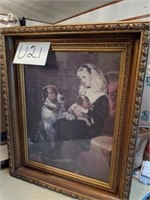 Girl with 2 dogs framed picture