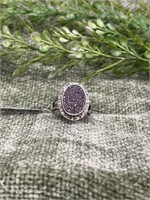 Sterling Silver Purple & Green Druzy Stone Ring