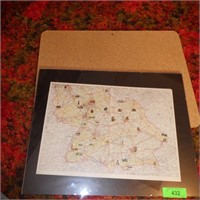 FRAMED VINTAGE MAP OF GERMANY, CORK BOARD