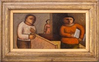 Arnaldo Miccoli Interior Scene Oil on Canvas