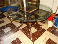 Beveled Glass top table 50"d on wood inlayed