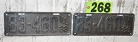 Matched pair of Illinois 1933 license plates