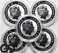 5-coin Lot, 1oz Silver, 2016 Australian Koala