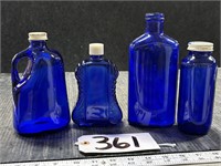 Lot of 4 Cobalt Blue Glass Bottles