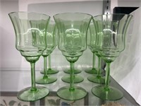 (9) Green Depression Wine Glasses