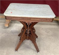 Ornate Walnut And Marble Top Parlor Table