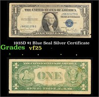 1935D $1 Blue Seal Silver Certificate Grades vf+