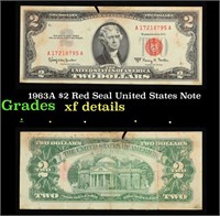 1963A $2 Red Seal United States Note Grades xf det