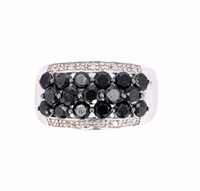 Vintage Cluster Black Diamond 10k White Gold Ring