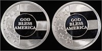 (2) 1 OZ .999 SILVER GOD BLESS AMERICA ROUNDS