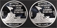 (2) 1 OZ .999 SILVER ARMED FORCES ROUNDS