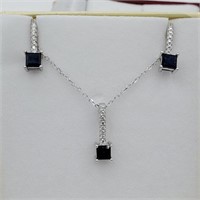 STERLING SAPPHIRE & CUBIC EARRING & PENDANT SET